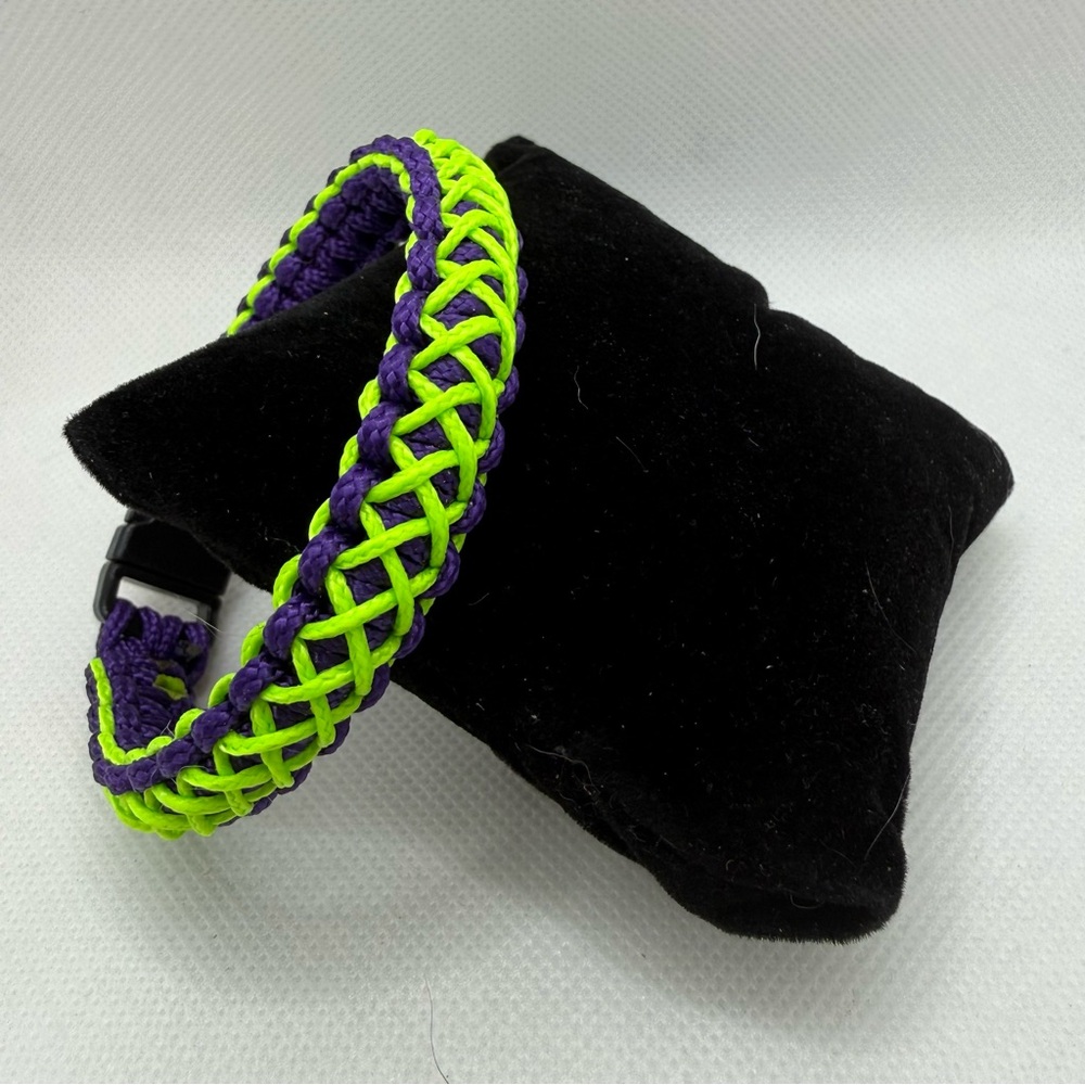 Handmade Paracord Bracelet in Neon Green and Purple
